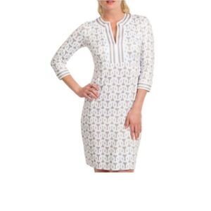 Gretchen Scott Geometric Sheath Dress Gray White 3/4 Sleeve Size S